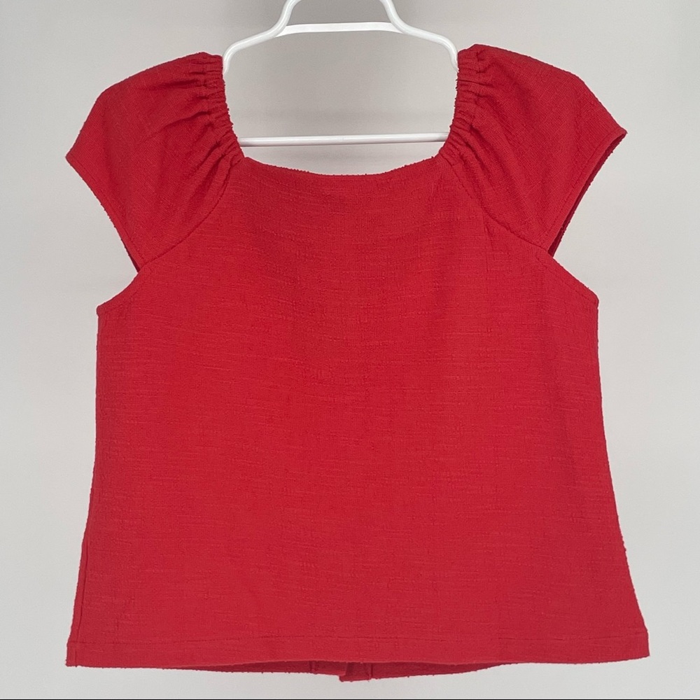 MADEWELL NWT TEXTURE & THREAD BUTTON FRONT TOP RED ORANGE MEDIUM - Picture 4 of 10